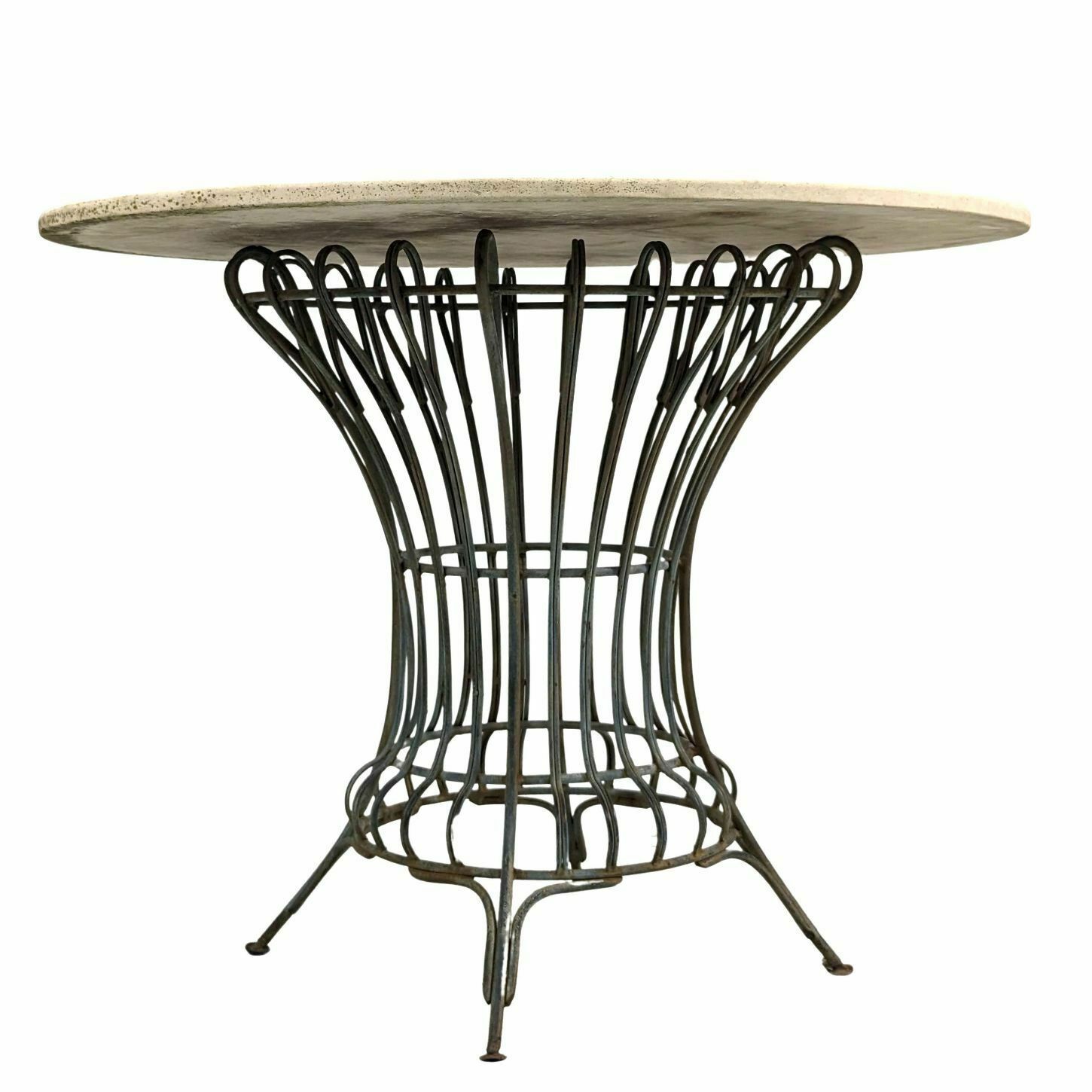 Outdoor Pedestal Table In Wrought Iron And Travertine photo for sale