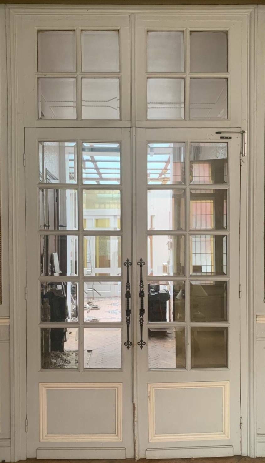 photo for sale Double Separation Doors With Transom And Beveled Glass 20th Century