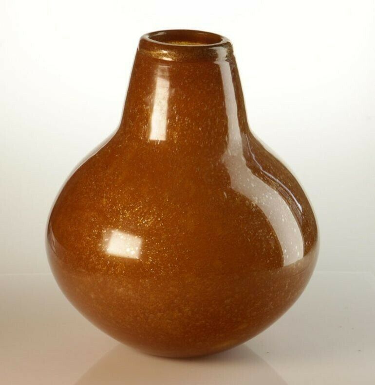 photo vinterior Seguso For Bisazza Pair Mustard Murano Pulegoso Vase Gold Rim, 1993 Signed