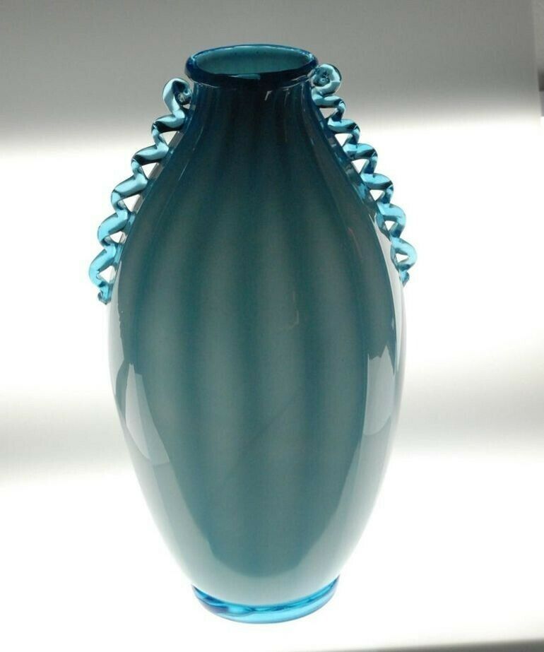 photo vintage Vase Sfumato, Cirillo Maschio, Attributed Aquamarine With Morisa Murano, 1920s