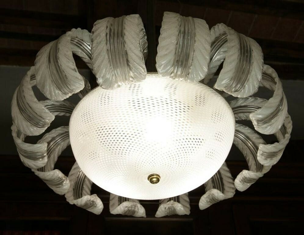 Barovier Et Toso Attributed, 14 Pulegoso Leaves Reticello Bowl, 1940s, Murano photo furniture