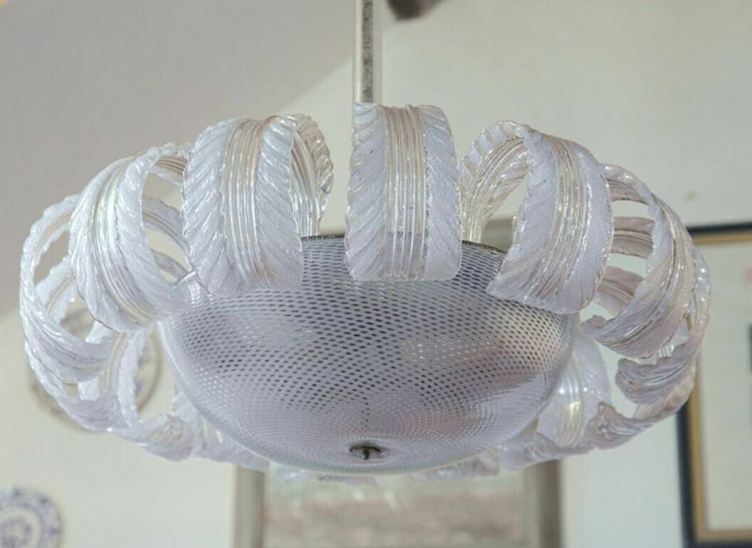 12000.0 Barovier Et Toso Attributed, 14 Pulegoso Leaves Reticello Bowl, 1940s, Murano photo