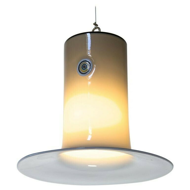 Alessandro Pianon, Vistosi, Murano Glass Gray Cased Lattimo Suspension, Murrina