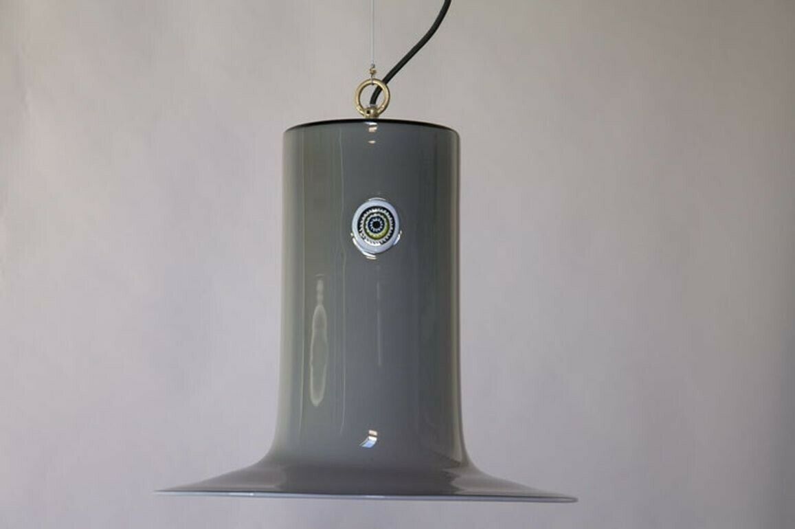 2400.0 Alessandro Pianon, Vistosi, Murano Glass Gray Cased Lattimo Suspension, Murrina photo