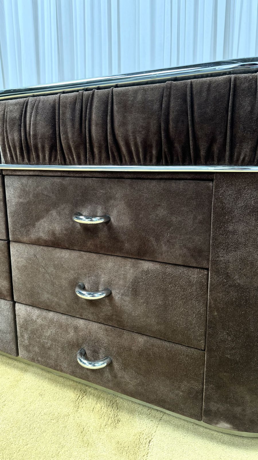 photo furniture Superb 1970’s Brown Suede Vanity Dresser