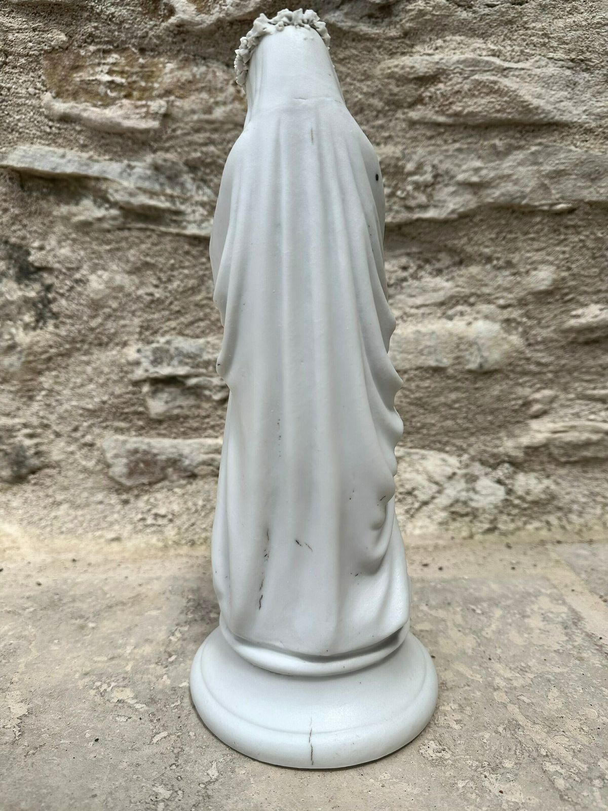 Antique French Marian Statue Of Crowned Virgin Mary Bisque Figurine, Gift For Communion photo 195.0