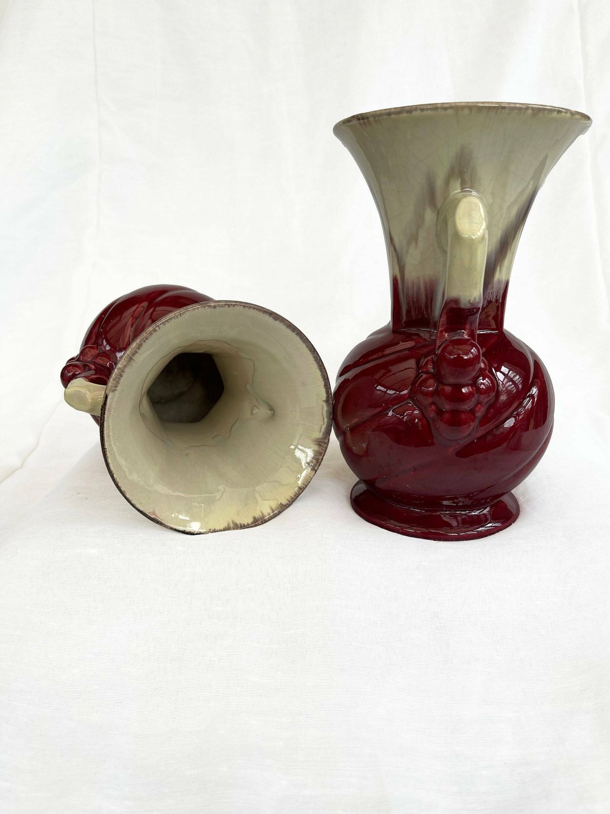 An Attractive Pair Of Mid Century Fat Lava Glaze German Handled Vases photo furniture