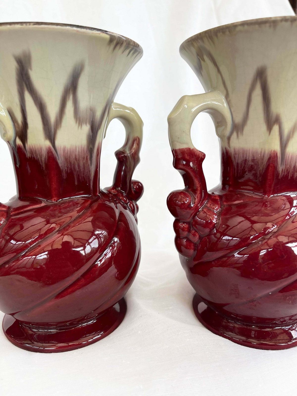 An Attractive Pair Of Mid Century Fat Lava Glaze German Handled Vases photo buy