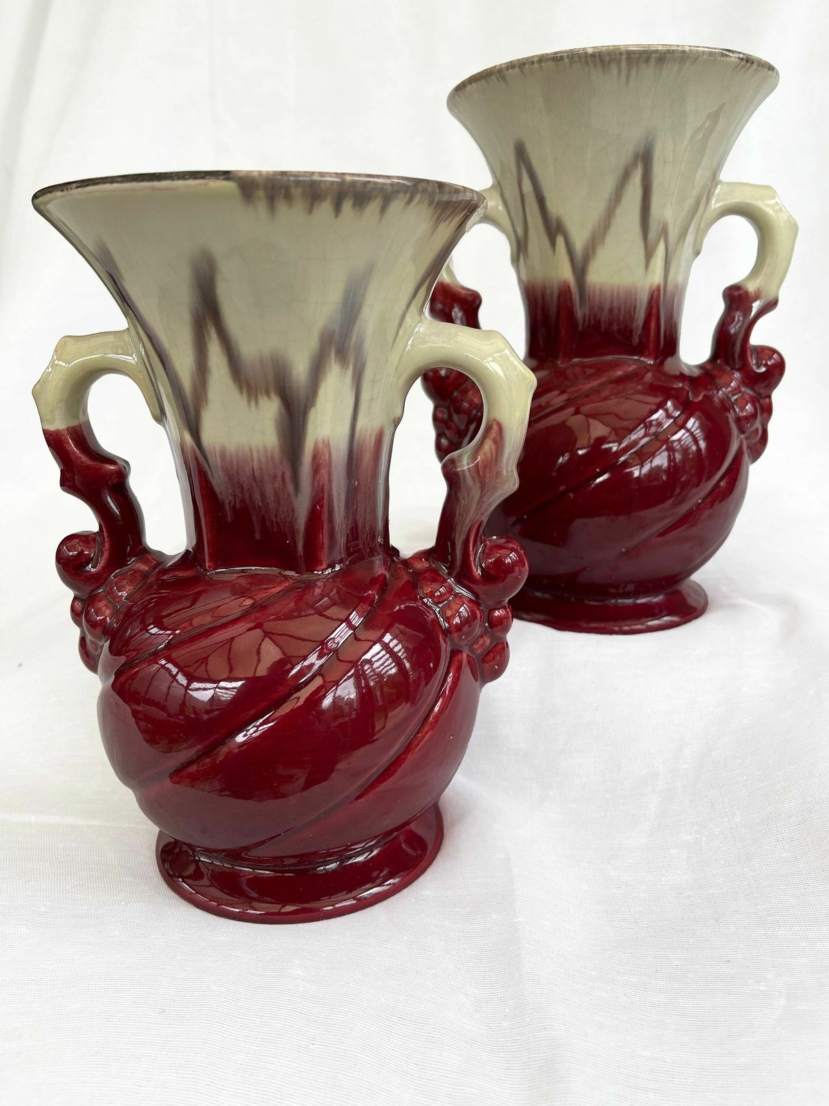 photo furniture An Attractive Pair Of Mid Century Fat Lava Glaze German Handled Vases