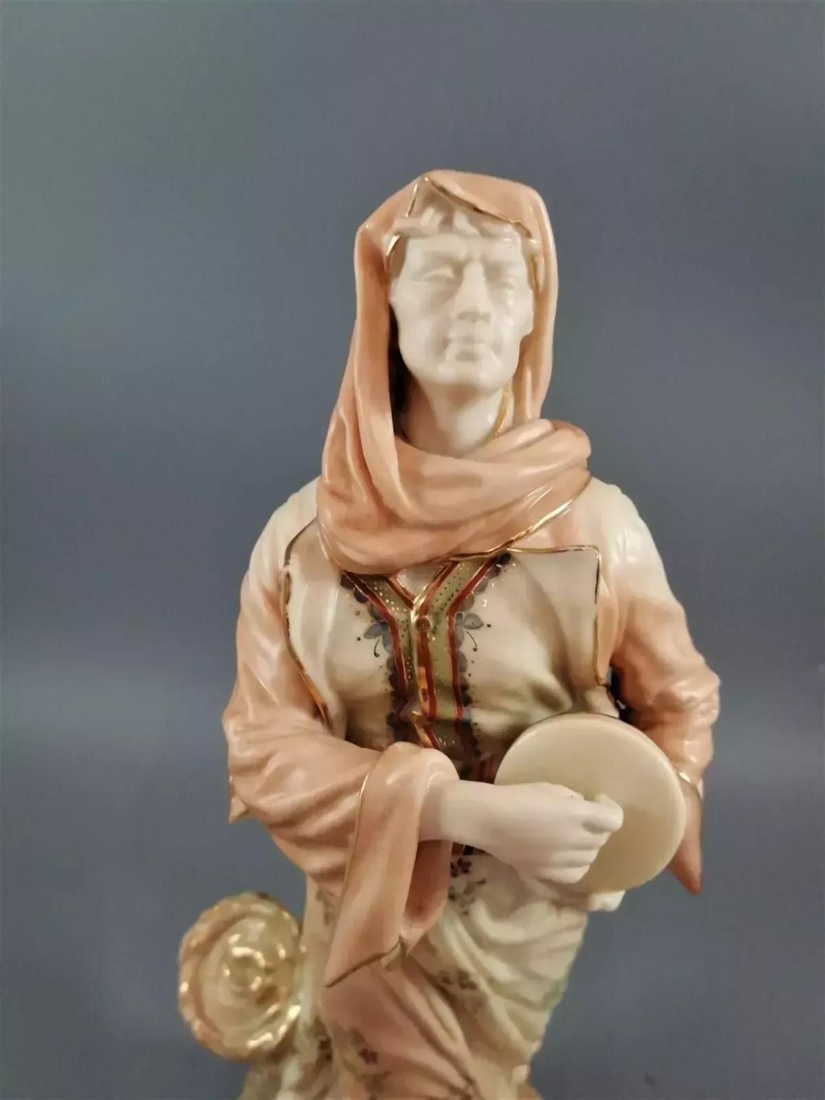 photo furniture A Rare Royal Worcester Figurine Titled "Musician," Depicting A Lady With A Drum