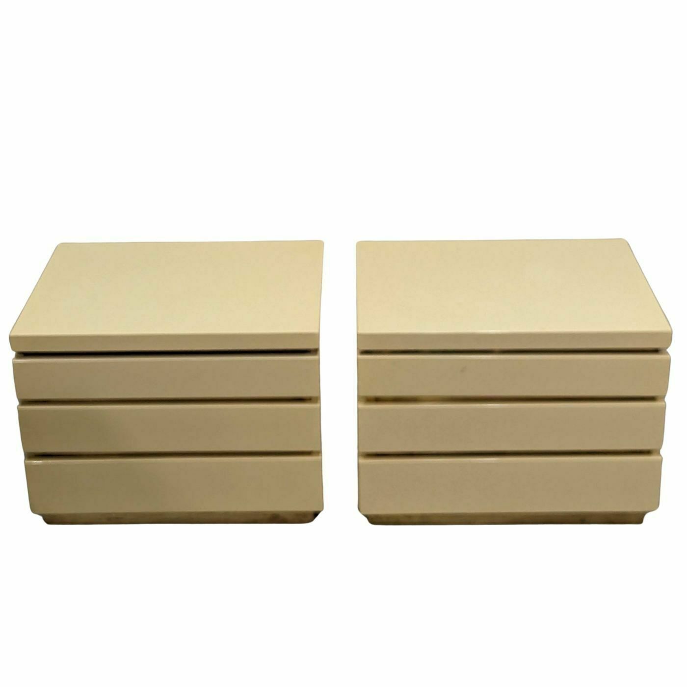 Pair Of Small Chest Of Drawers With 3 Cream Lacquered Drawers From The 80s By Jean Claude Mahey photo furniture