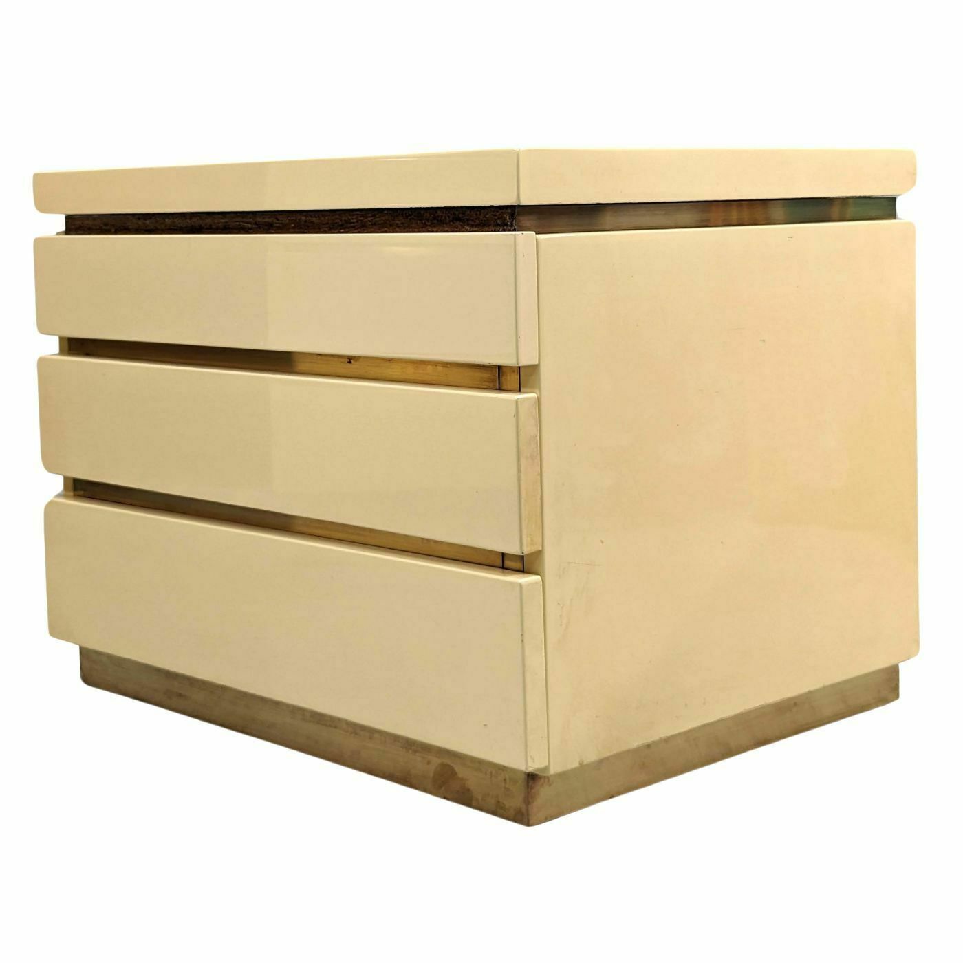 Pair Of Small Chest Of Drawers With 3 Cream Lacquered Drawers From The 80s By Jean Claude Mahey photo Furniture