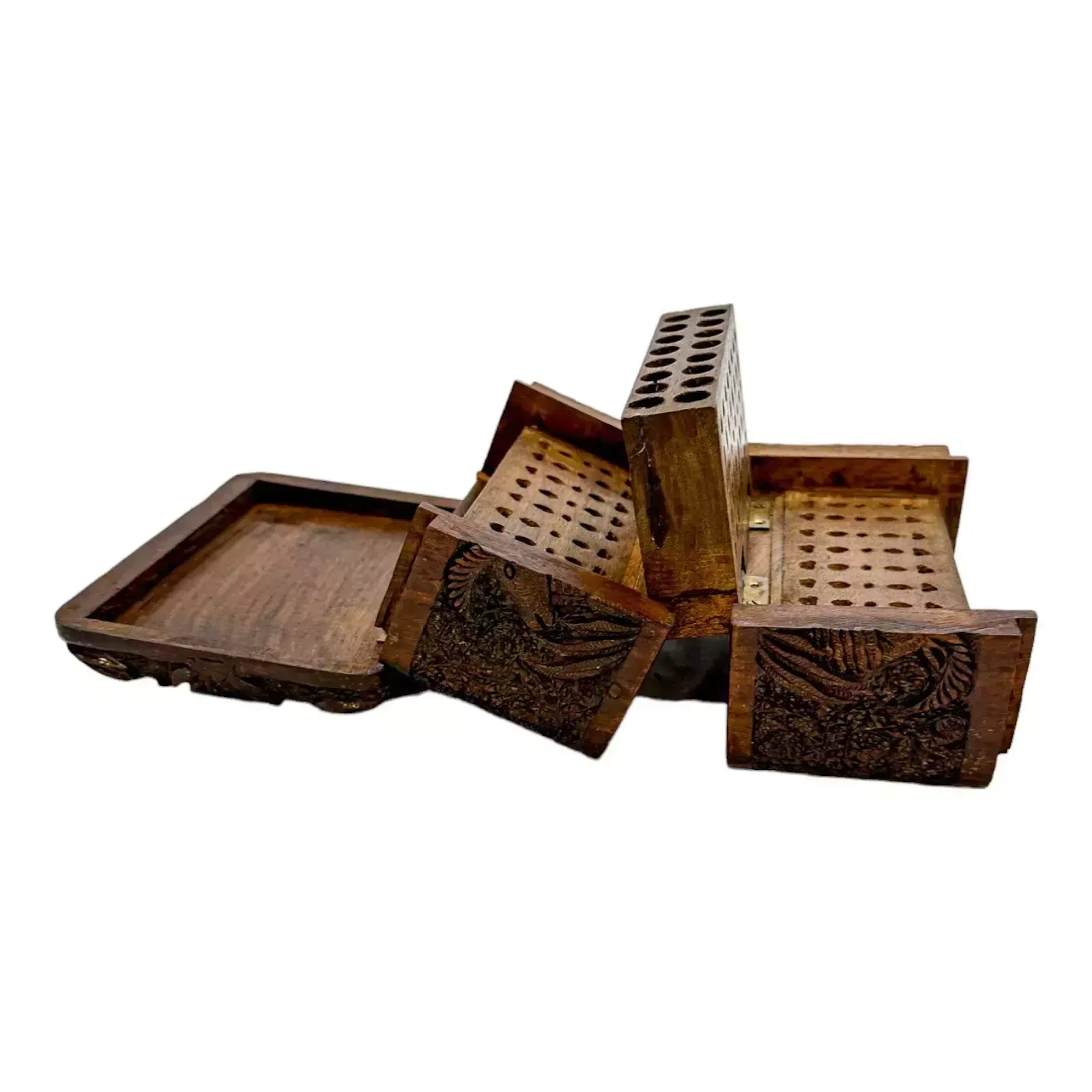 photo for sale Early 19th Century Anglo Indian Carved Sandalwood Cigarette Holder Dispenser Box