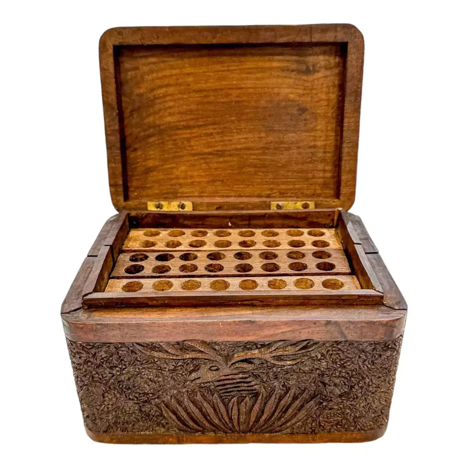 photo vinterior Early 19th Century Anglo Indian Carved Sandalwood Cigarette Holder Dispenser Box
