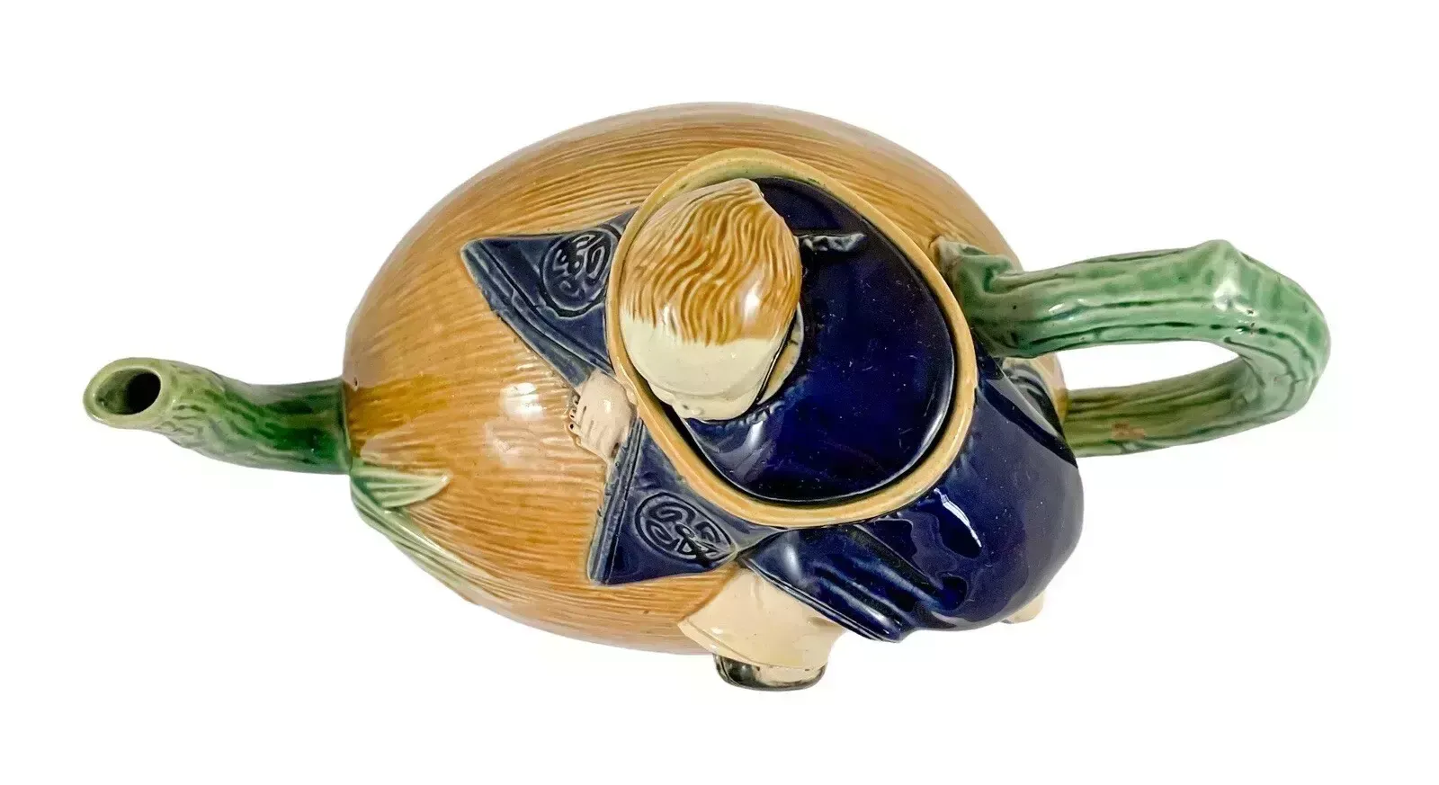 Antique Joseph Holdcroft Majolica Teapot Chinese Boy On A Melon,с.1870.Very Rare photo vinterior