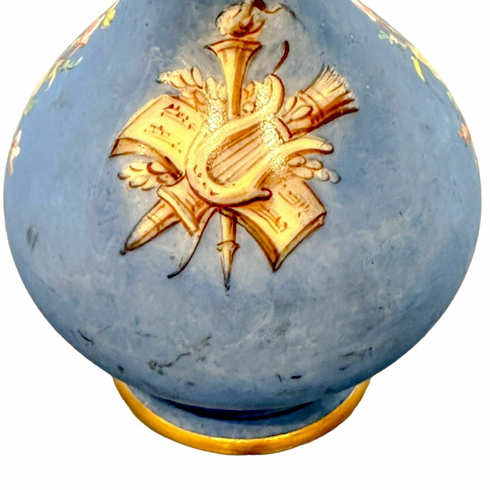 photo for sale Antique French 19th Century Onion Shaped Blue Porcelain Vase Cherub Sea Monster