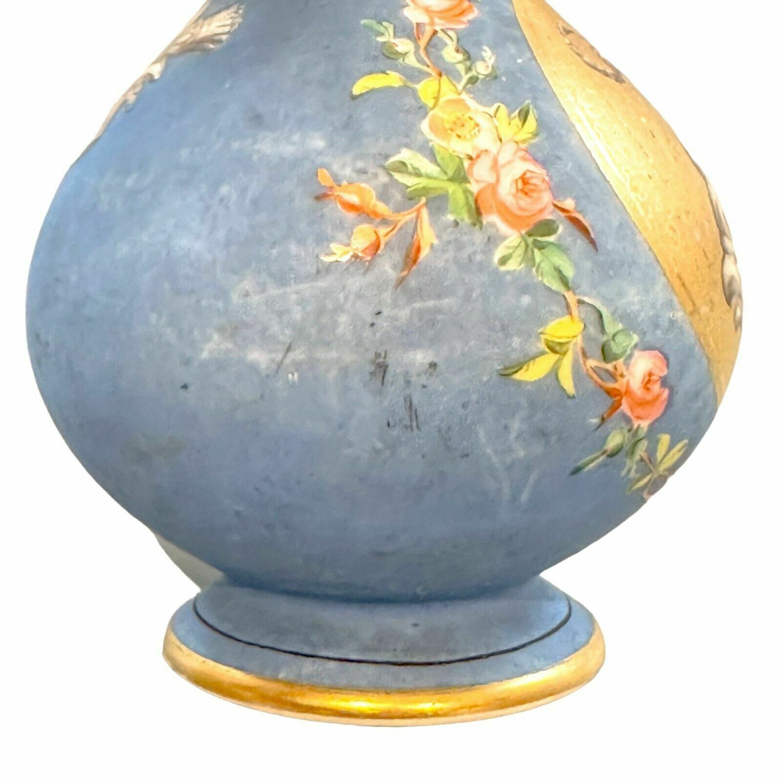 Home Decor Antique French 19th Century Onion Shaped Blue Porcelain Vase Cherub Sea Monster photo