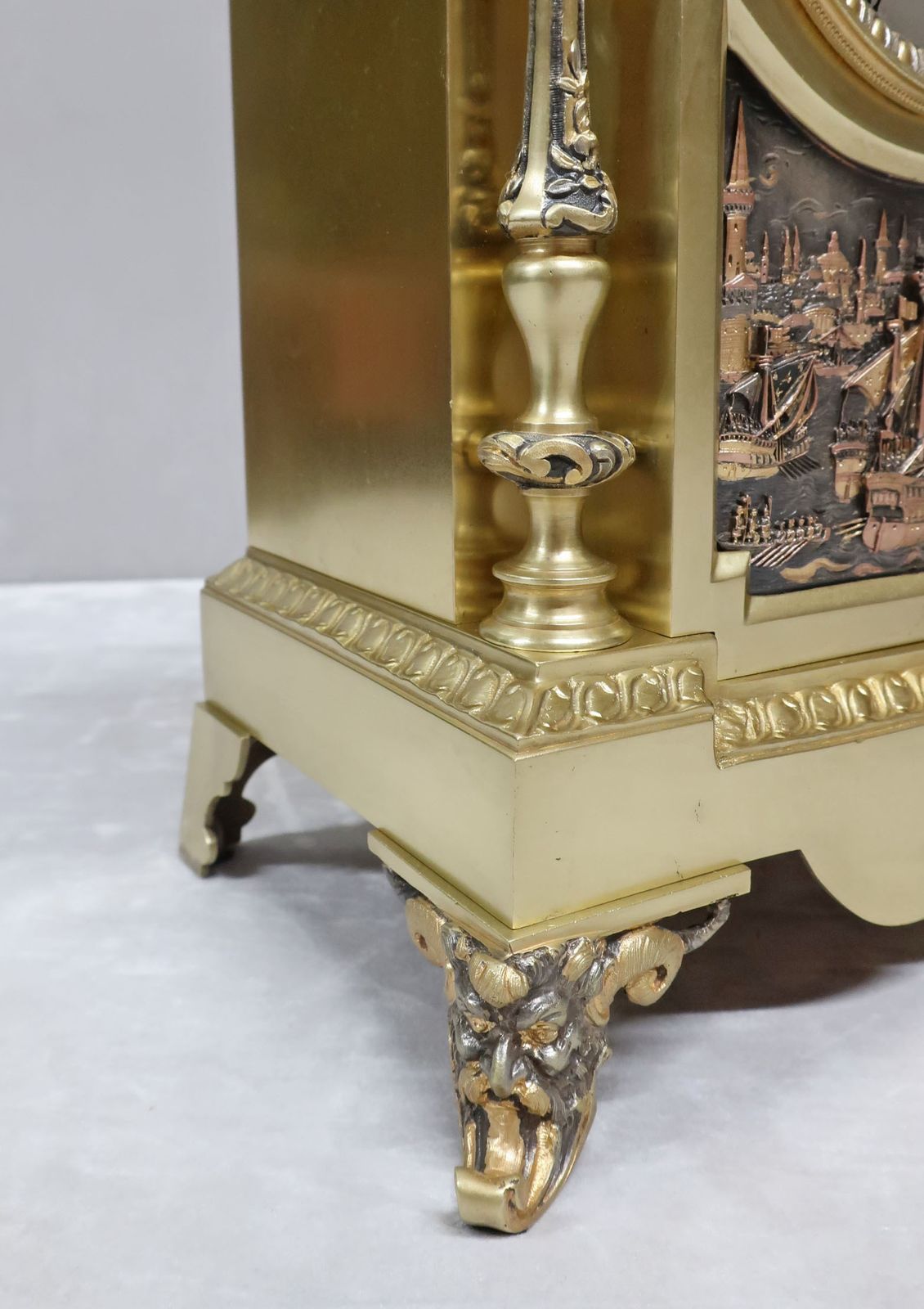 French Brass & Gilt Antique Mantel Clock Set By A.D Mougin photo vinterior