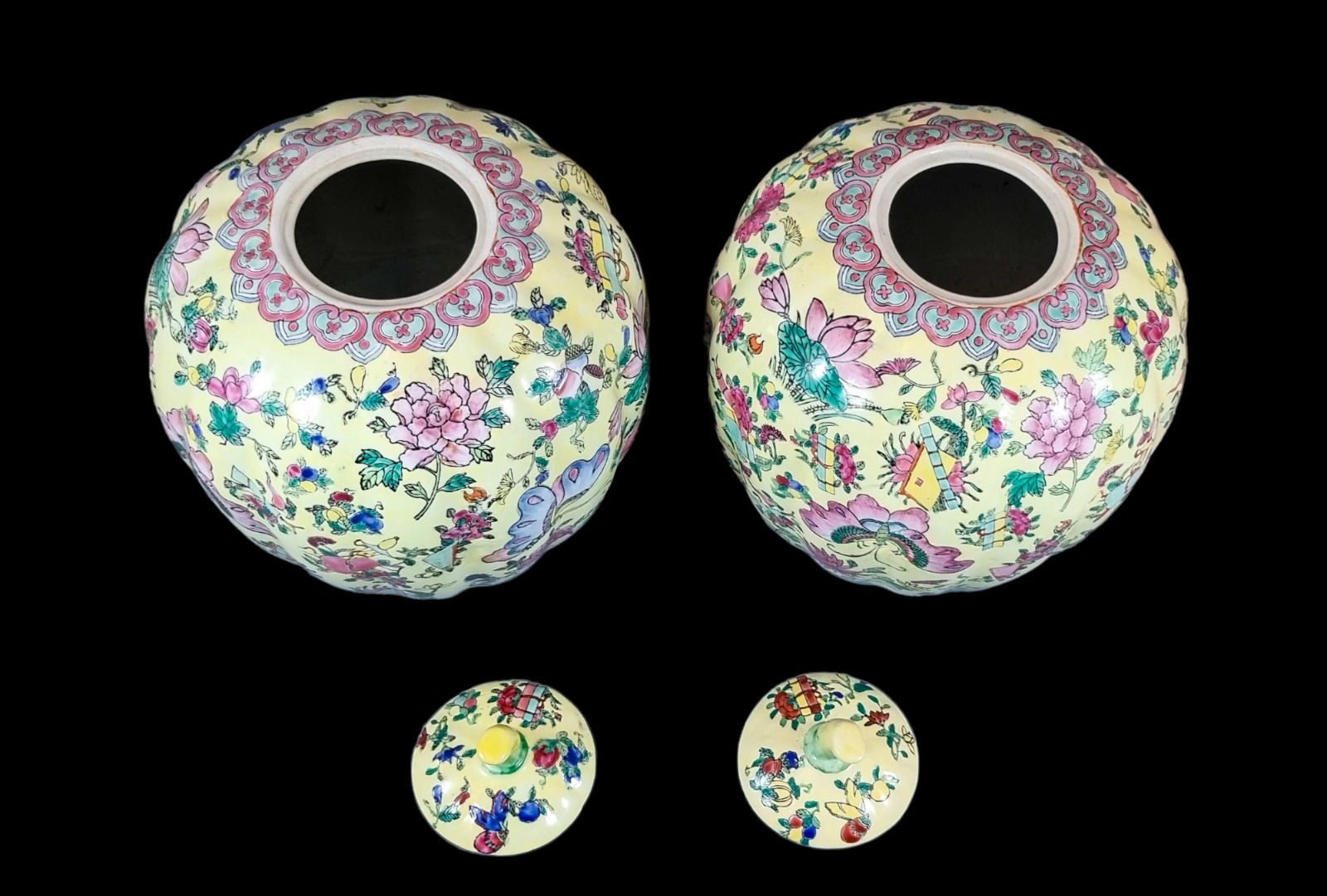 photo furniture Guangxu Chinese Famille Jaune Melon Ginger Jars Lotus Flowers, Qianlong Red Mark