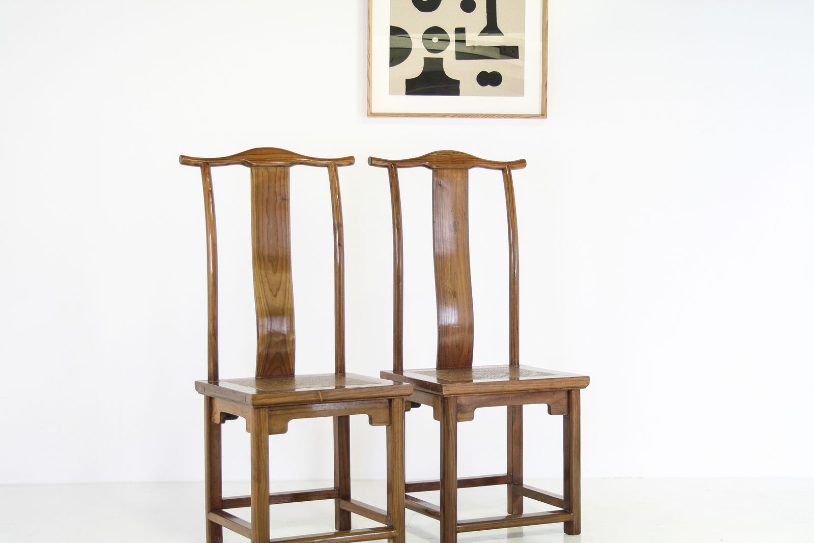 A Pair Of Lacquered Chinese Northern Elm Yoke Back ‘Officials Hat’ Chairs photo vinterior