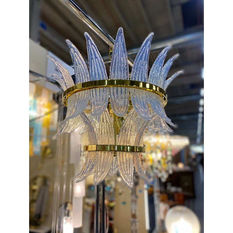 Contemporary Belt Opalino “Palmette” Murano Glass Chandelier photo Lighting