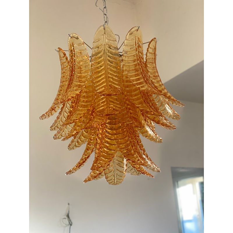 Contemporary Italian Amber “Felci” Murano Glass Chandelier photo for sale
