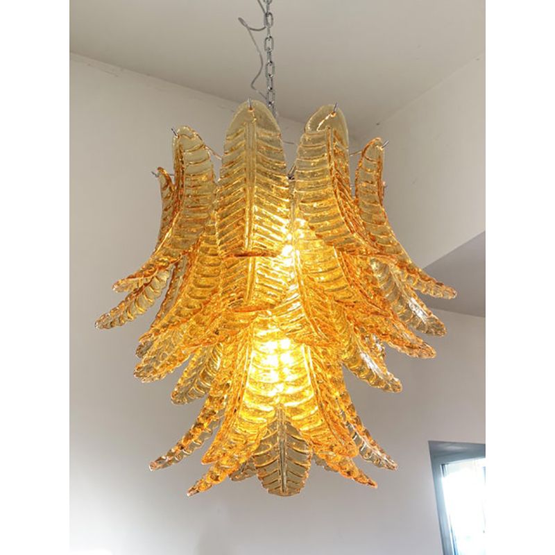 Contemporary Italian Amber “Felci” Murano Glass Chandelier photo vinterior