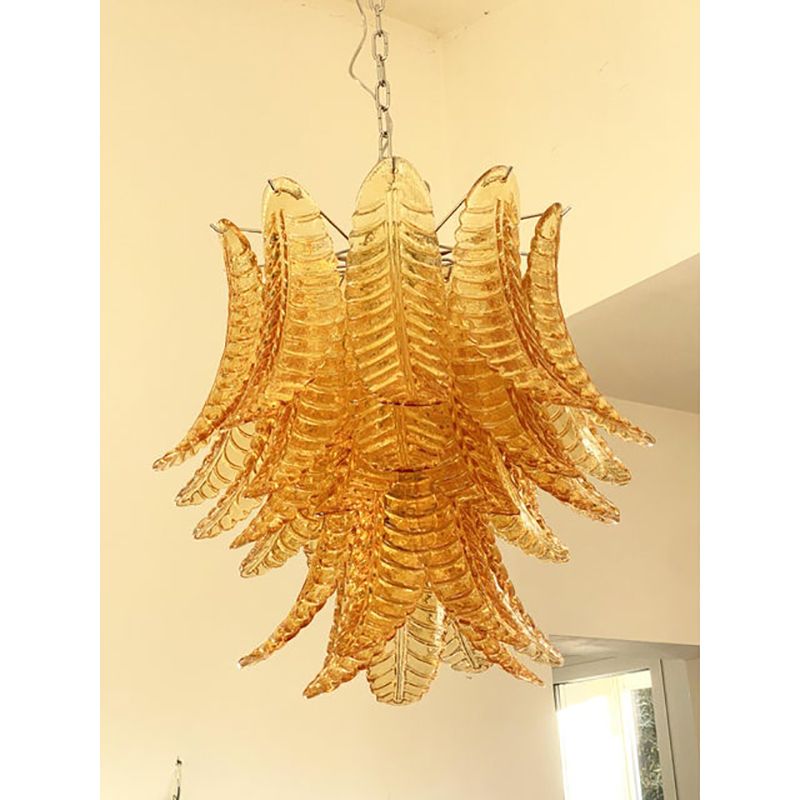photo for sale Contemporary Italian Amber “Felci” Murano Glass Chandelier