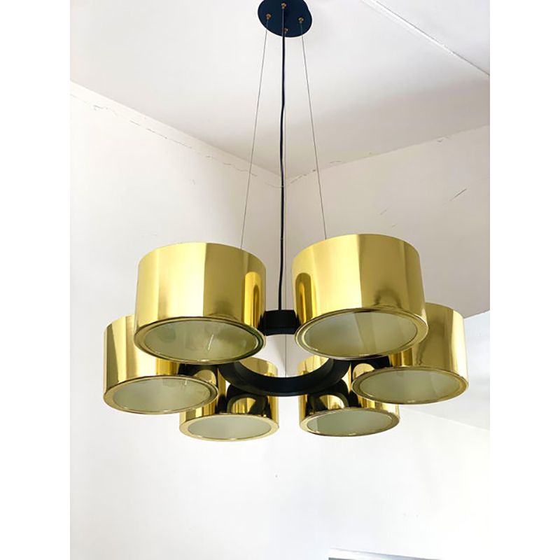 photo for sale Contemporary Italian Oval Metal Gold Chandelier