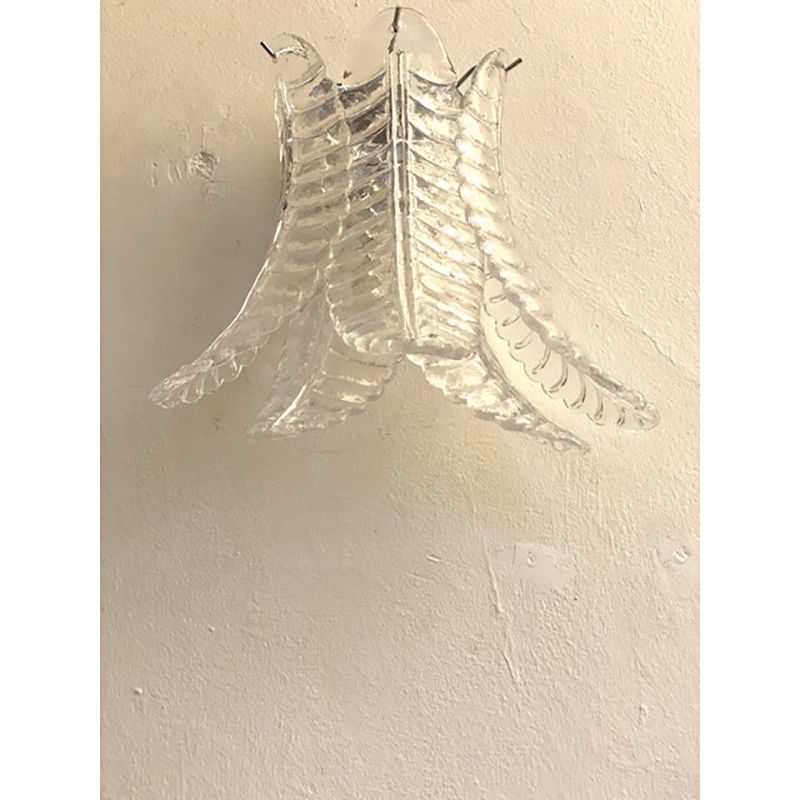 Set Of Two Contemporary Italian Transparent “Felci” Murano Glass Wall Sconce photo for sale