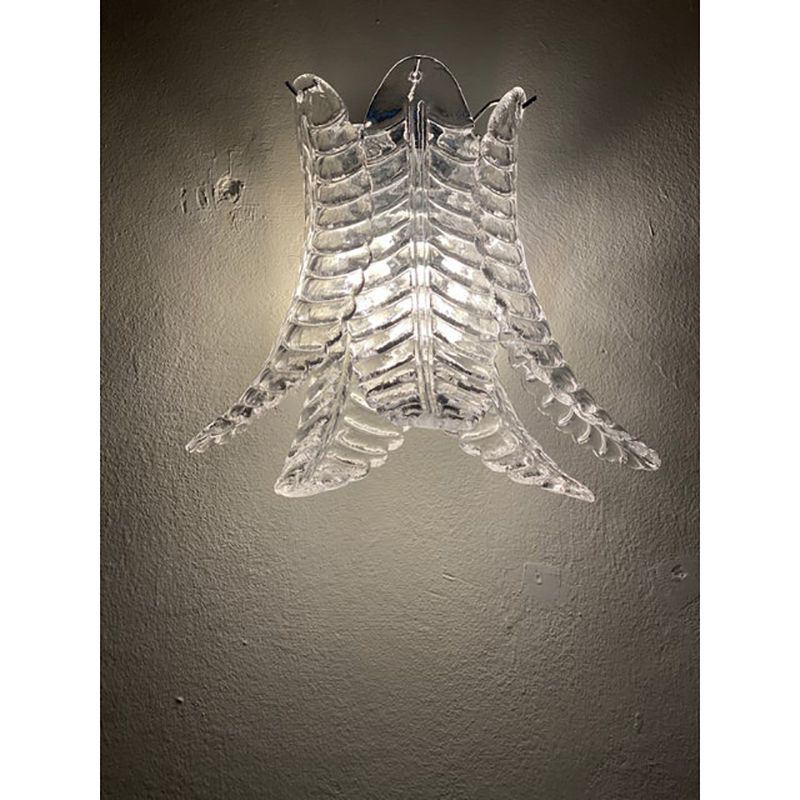 Set Of Two Contemporary Italian Transparent “Felci” Murano Glass Wall Sconce photo 2800.0