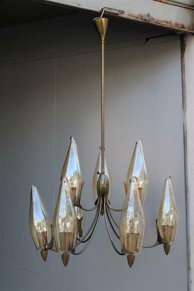 Mid Century Italian Design Chandelier In Brass And Glass Arredoluce Style photo furniture