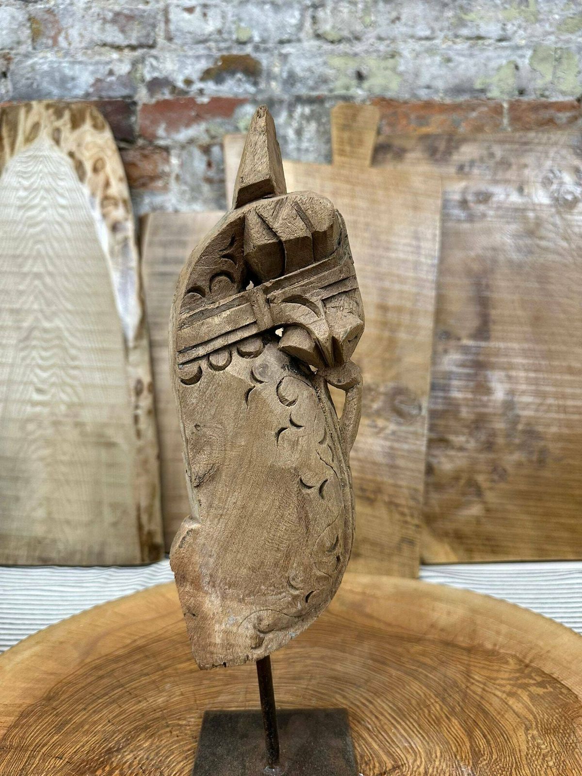 Vintage Handmade Carved Horse Head Ornament / Indian Wooden Horse Head C photo for sale