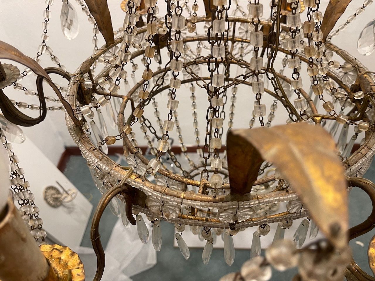 photo furniture Tole Florentine Italian Macaroni Crystal Chandelier From The 1940s