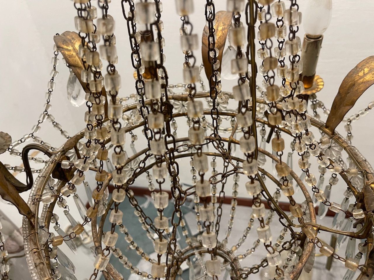 1900.0 Tole Florentine Italian Macaroni Crystal Chandelier From The 1940s photo