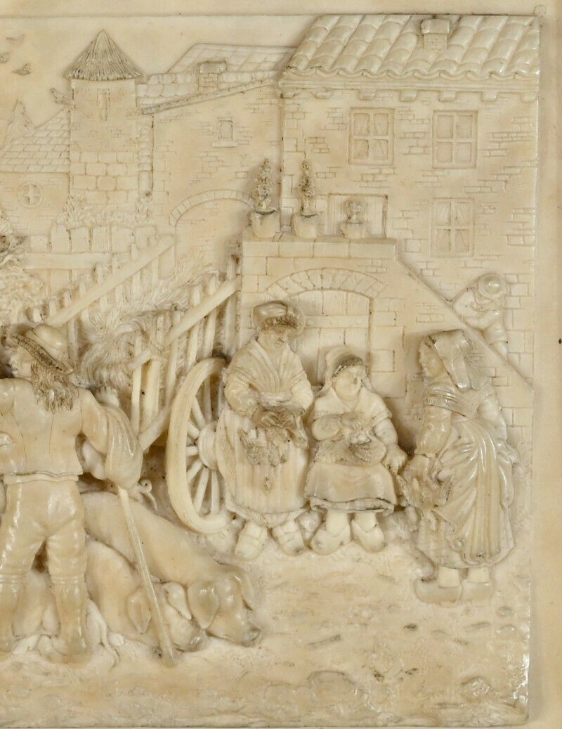 Bas Relief Painting In Petrified Limestone, Signed Cf.Becker – Late 19th Century photo 250.0