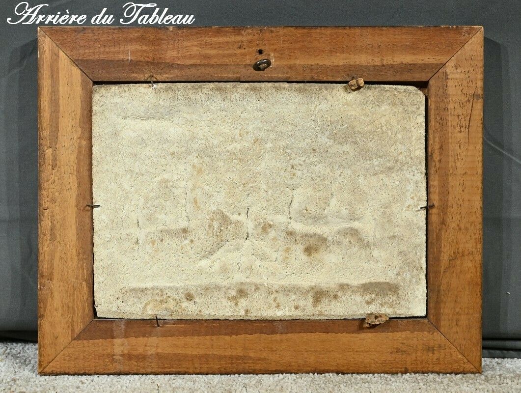 photo buy Bas Relief Painting In Petrified Limestone, Signed Cf.Becker – Late 19th Century