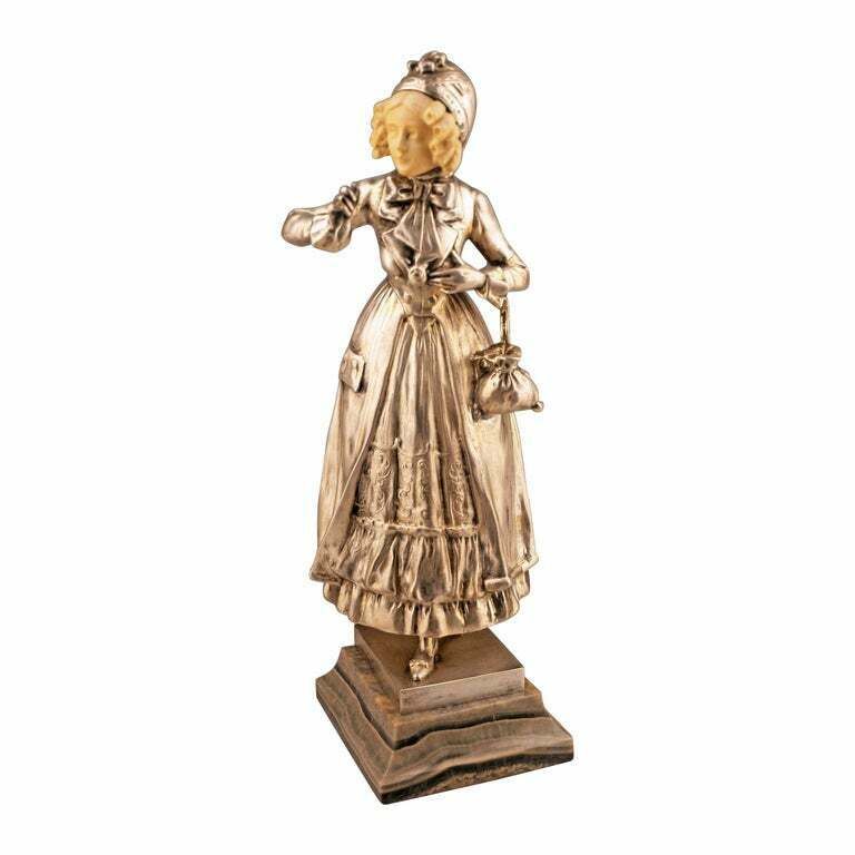 Art Nouveau Bronze And Ivory Sculpture Of A Girl By Austrian Ferdinand Lugerth