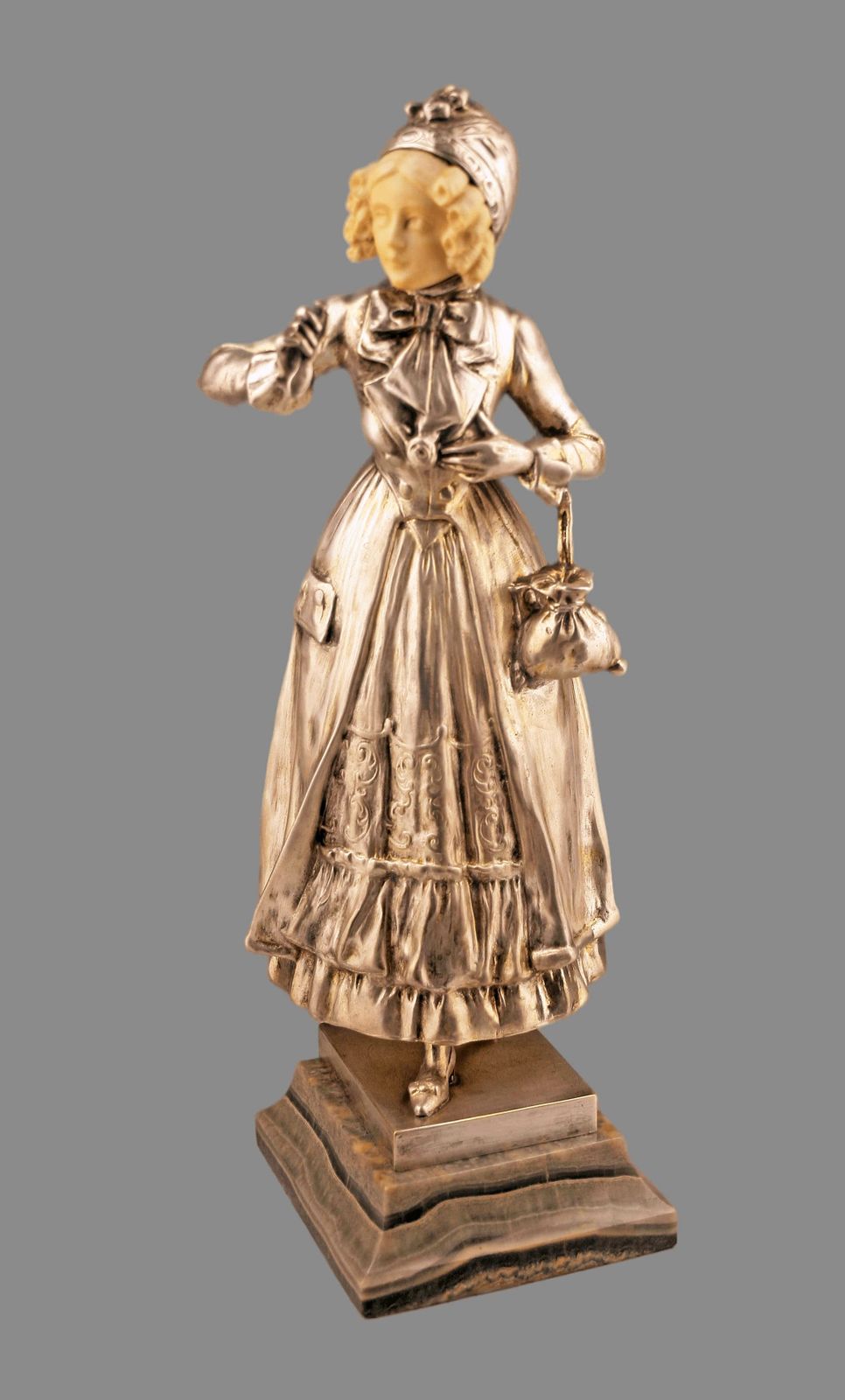 Art Nouveau Bronze And Ivory Sculpture Of A Girl By Austrian Ferdinand Lugerth photo for sale