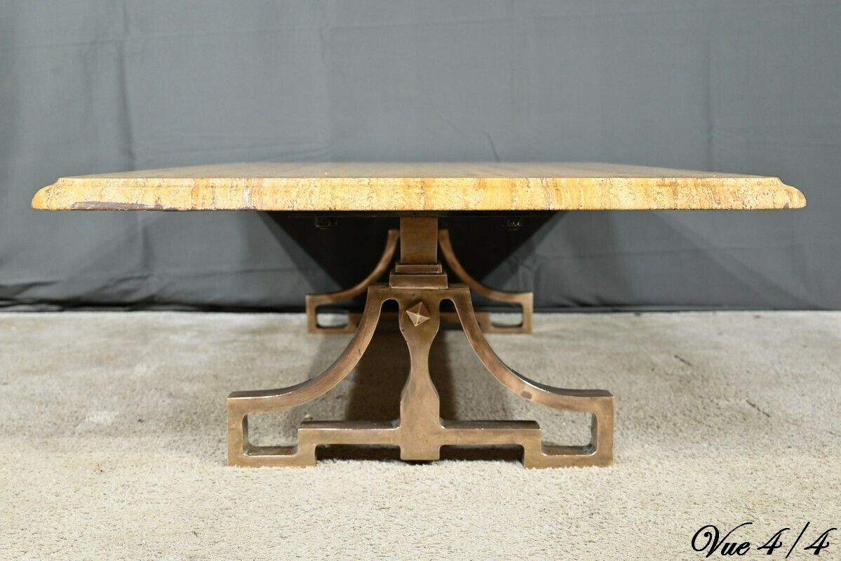 photo vinterior Brass And Travertine Coffee Table, Art Deco Period – 1930