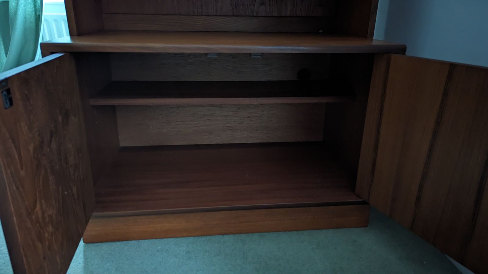 550.0 Reduced!!! 3 X G Plan Matching Tall Cabinets   All In Beautiful Condition With Original Lights Working. 1 X Bureau, 1 X Bar, 1 X Glass And Cutlery photo