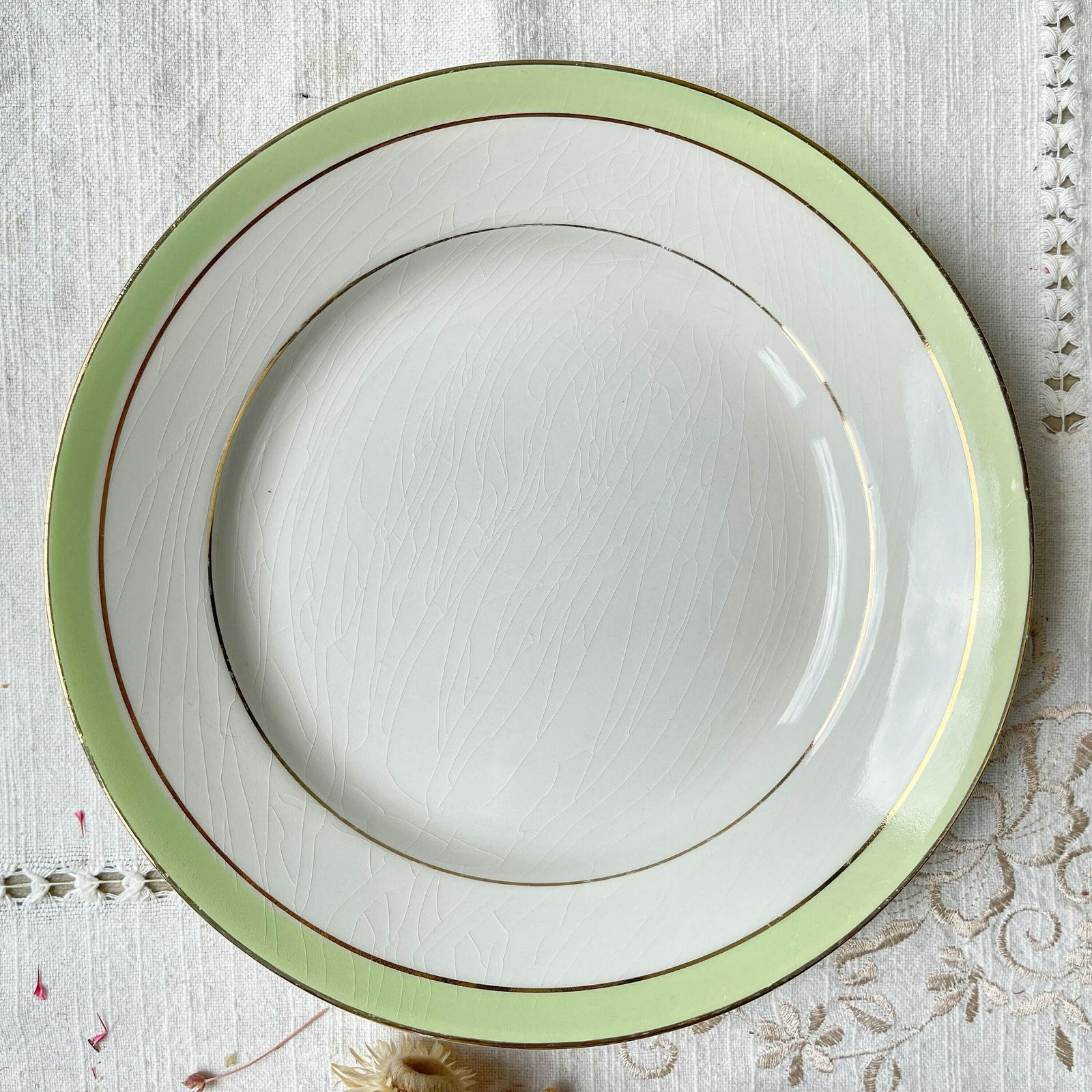 photo for sale 6 Vintage French Flat Plates Orchies "Villars" 1950 White Green Gold   French Flat Plates   Vintage French Tableware