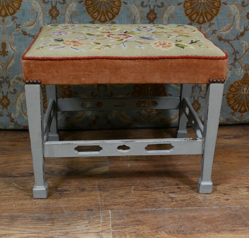Painted Edwardian Stool Tapestry Needlepoint photo 695.0