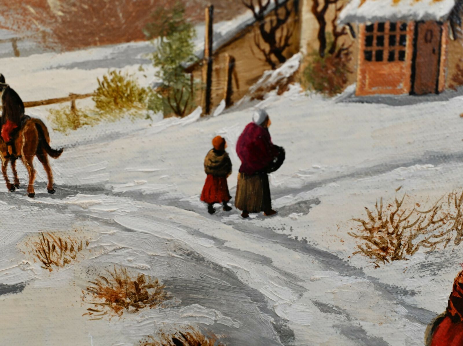 photo for sale Flemish Oil Painting Winter Snow Landscape Gilt