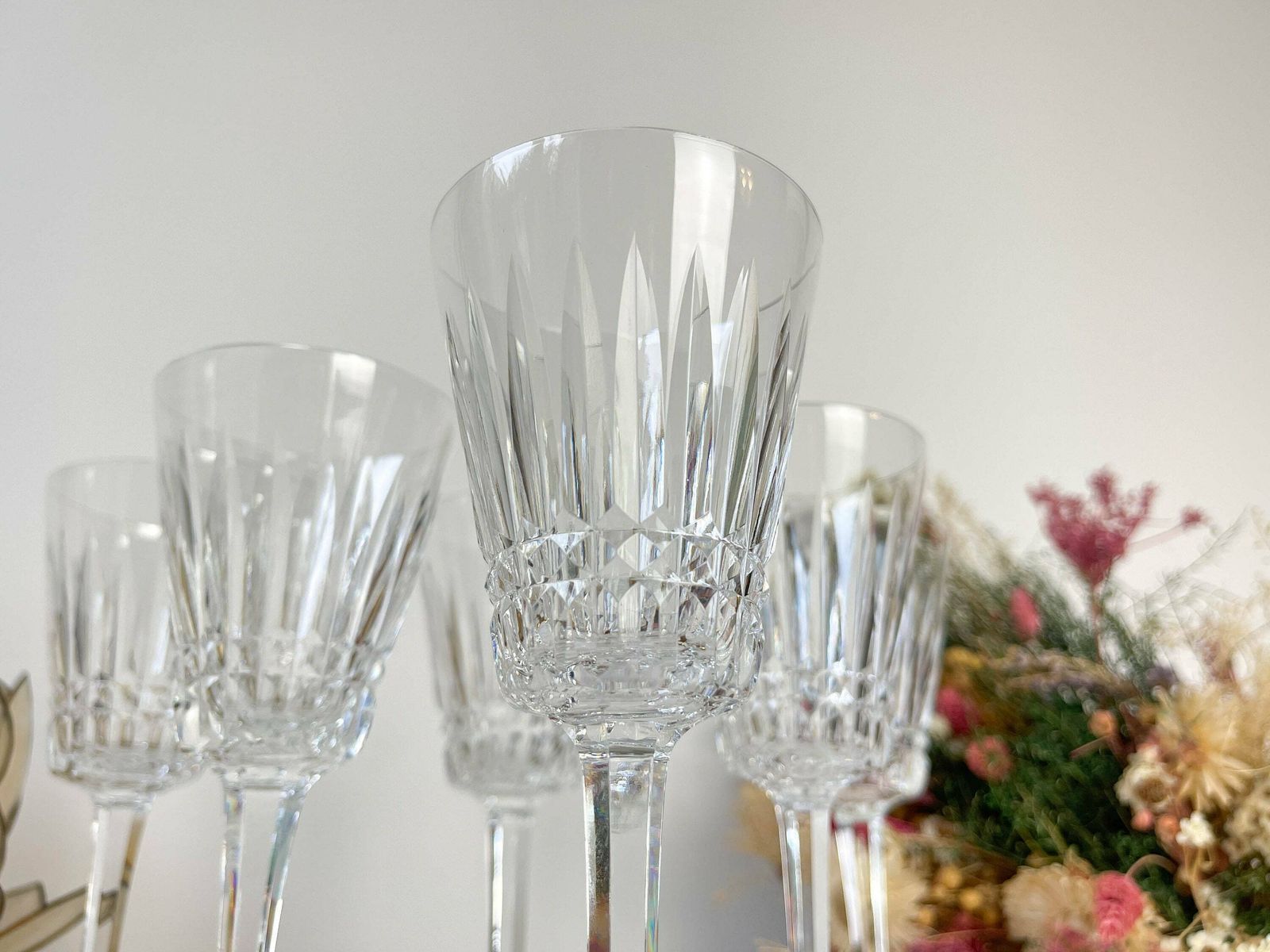 6 French Chiseled Crystal Red Wine Glasses   Crystal Stemmed Glasses   Vintage Wine Glasses   Crystal Glasses   20th Century photo Home Decor