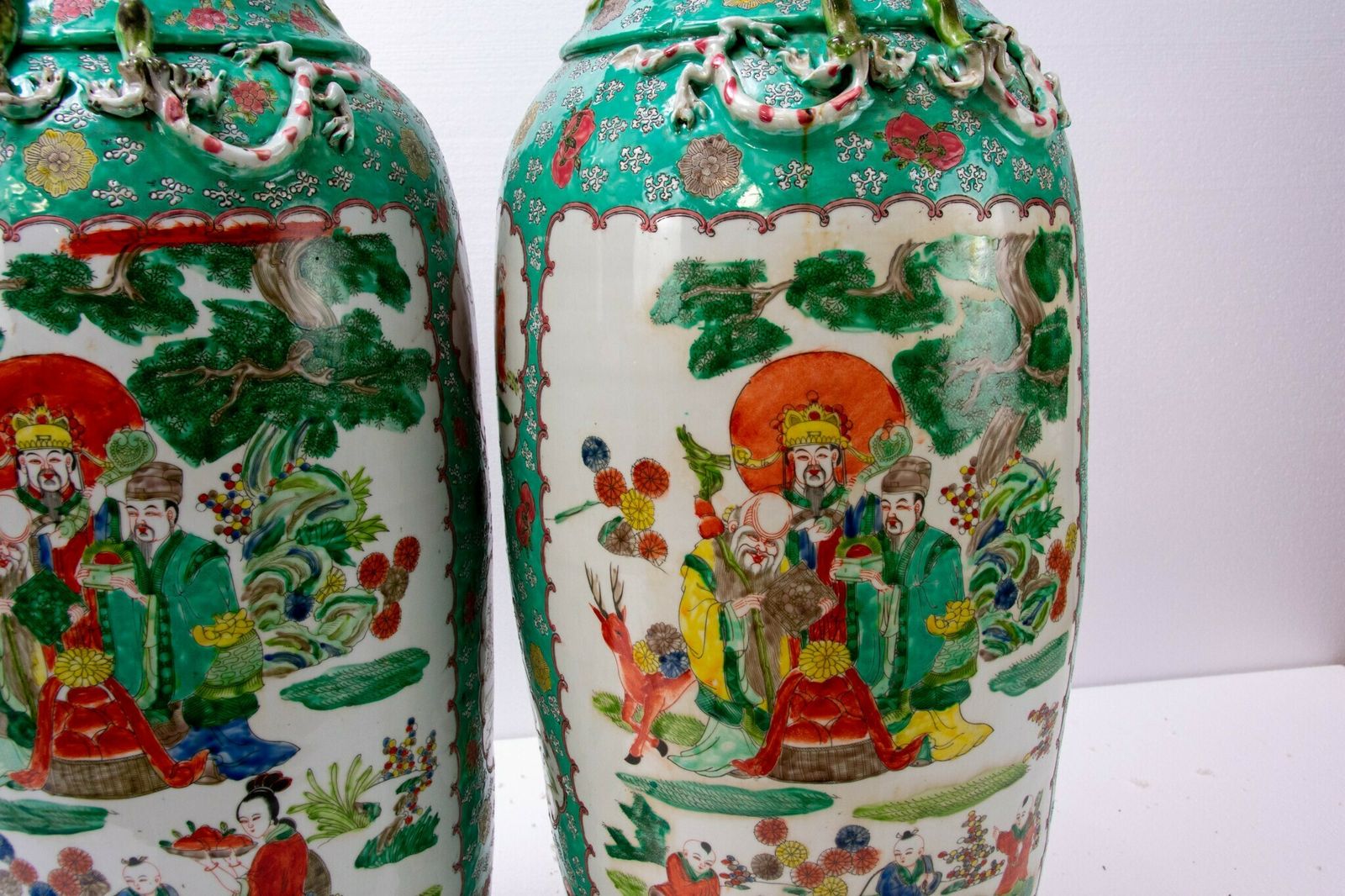 Large Canton Porcelain Urns   Chinese Cantonese Asian Porcelain Vases photo for sale