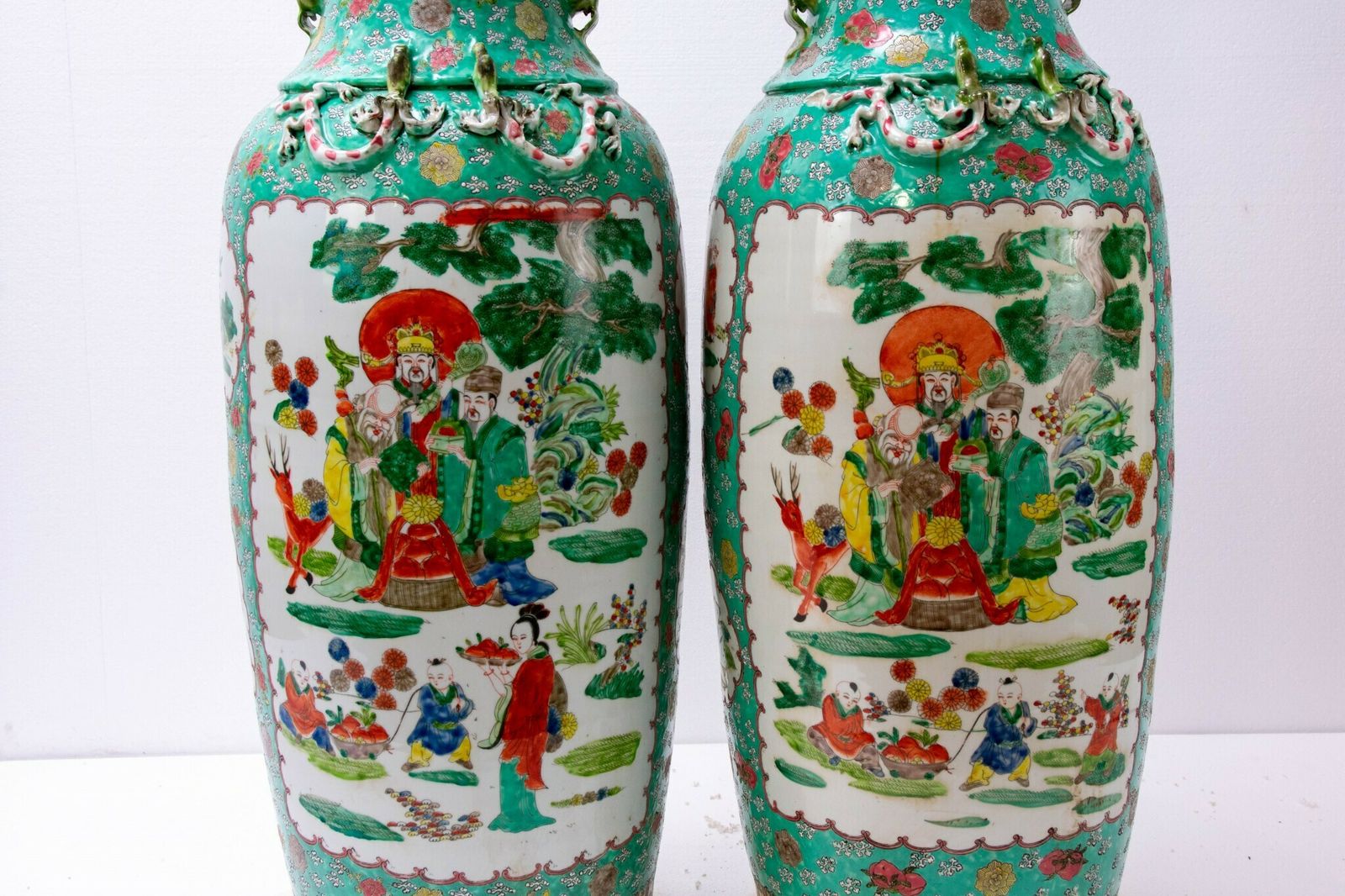 Large Canton Porcelain Urns   Chinese Cantonese Asian Porcelain Vases photo Home Decor