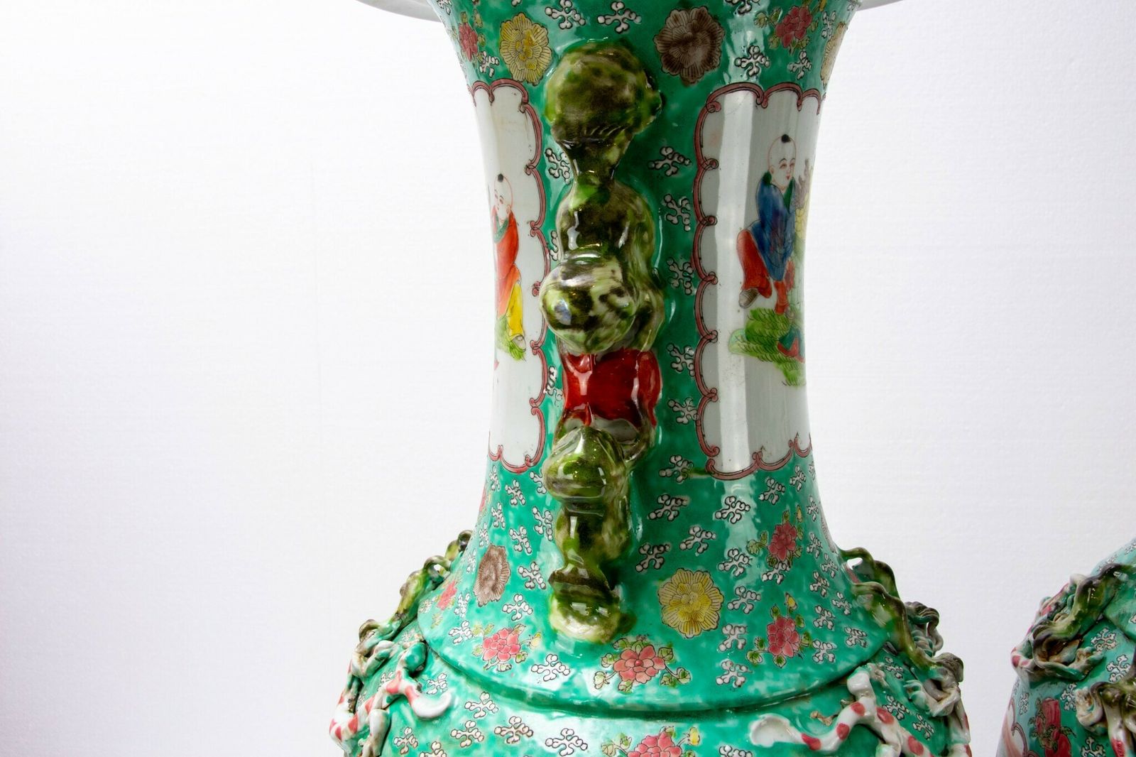 photo vintage Large Canton Porcelain Urns   Chinese Cantonese Asian Porcelain Vases