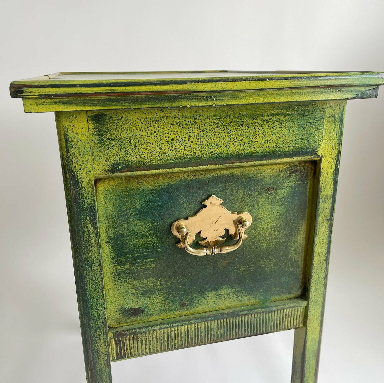 Reworked Antique Sewing Box Side Table With Vibrant Lacquered Finish And Gold Hardware photo for sale
