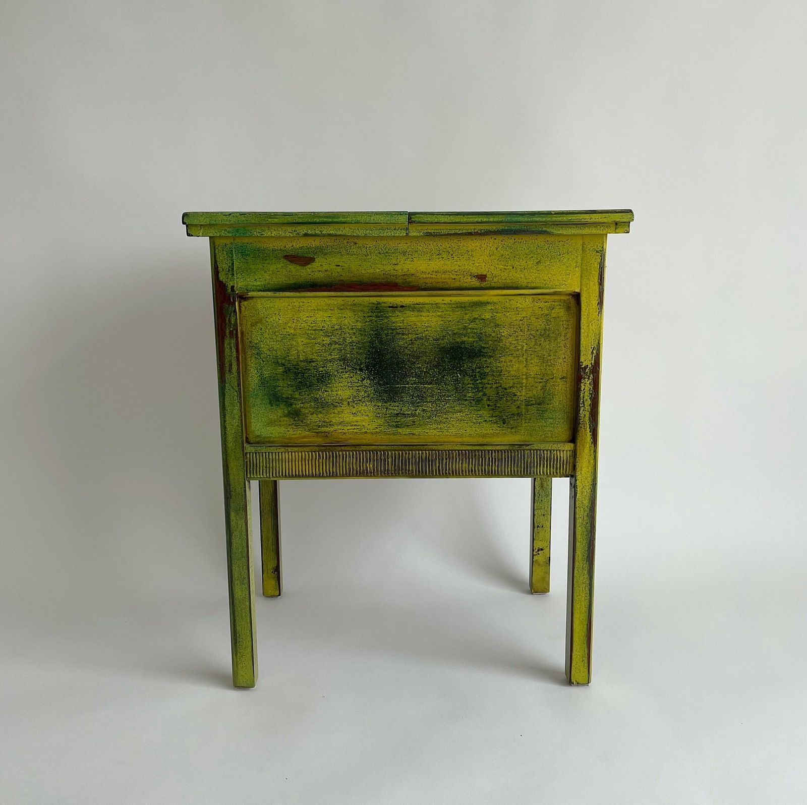 Reworked Antique Sewing Box Side Table With Vibrant Lacquered Finish And Gold Hardware photo buy